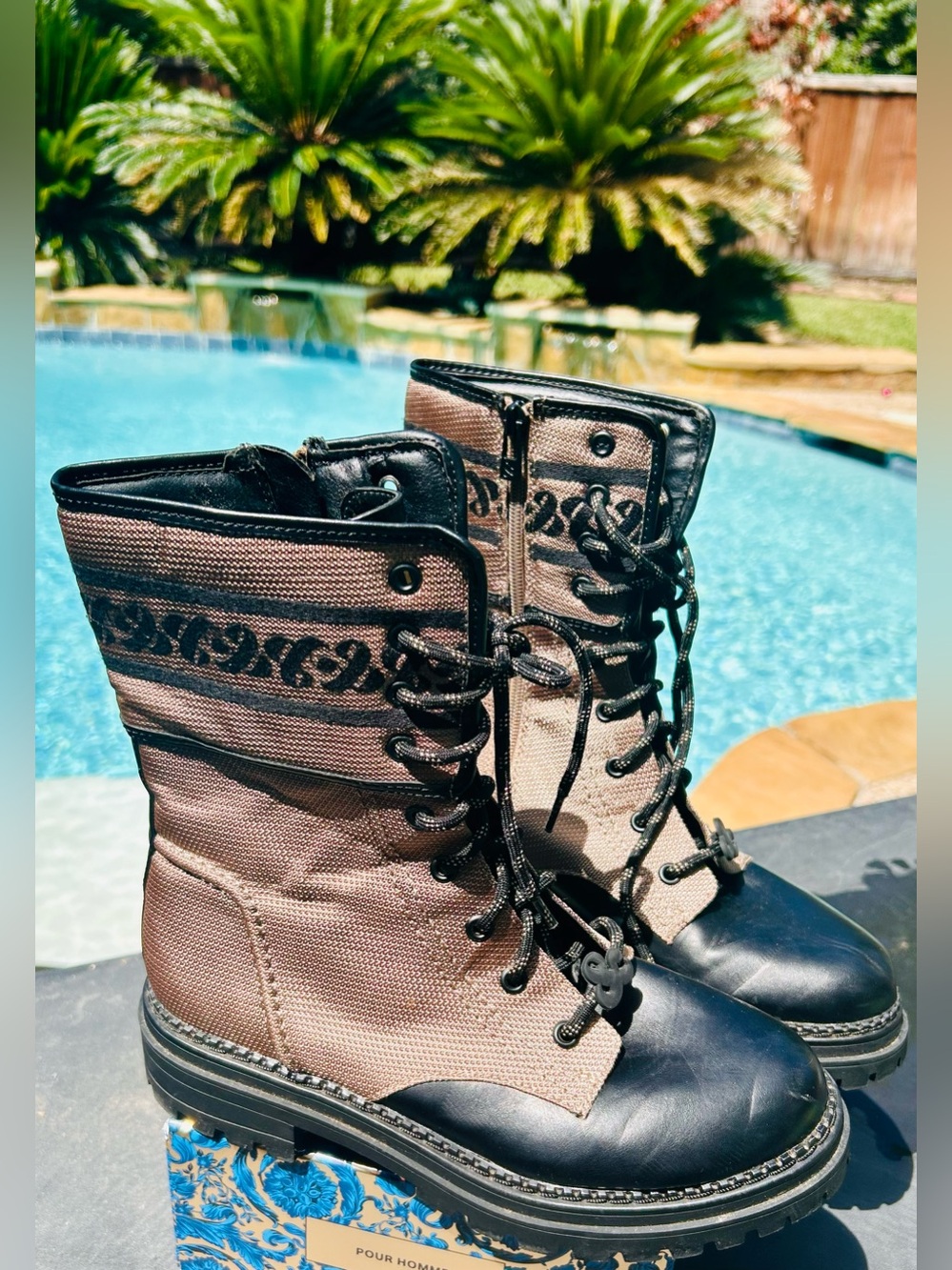 Sam & Libby Black and Tan Lace-Up Combat Boots